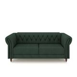 Sofá Living Stanford Chesterfield 2 Lugares 200cm Pés De Madeira Couro Verde G58 Gran Belo