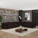 Conjunto De Sofá Stanford Chesterfield 2 E 3 Lugares 200cm-240cm Pés Madeira Couro Marrom G58 Gran Belo