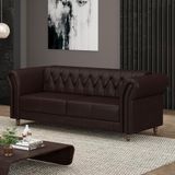 Sofá Living Stanford Chesterfield 2 Lugares 180cm Pés De Madeira Couro Wine Vinho G58 Gran Belo