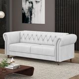 Sofá Living Stanford Chesterfield 2 Lugares 200cm Pés De Madeira Couro Branco G58 Gran Belo