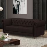 Sofá Living Stanford Chesterfield 2 Lugares 220cm Pés De Madeira Couro Marrom G58 Gran Belo