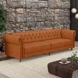 Sofá Living Stanford Chesterfield 3 Lugares 260cm Pés De Madeira Couro Terracota G58 Gran Belo