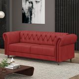 Sofá Living Stanford Chesterfield 2 Lugares 200cm Pés De Madeira Couro Vermelho G58 Gran Belo