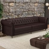 Sofá Living Stanford Chesterfield 3 Lugares 240cm Pés De Madeira Couro Wine Vinho G58 Gran Belo