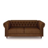 Sofá Living Stanford Chesterfield 2 Lugares 220cm Pés De Madeira Couro Marrom Manchado G58 Gran Belo