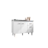 Balcão P/ Pia Gabinete Gabriela 120cm 3 Portas 1 Gaveta