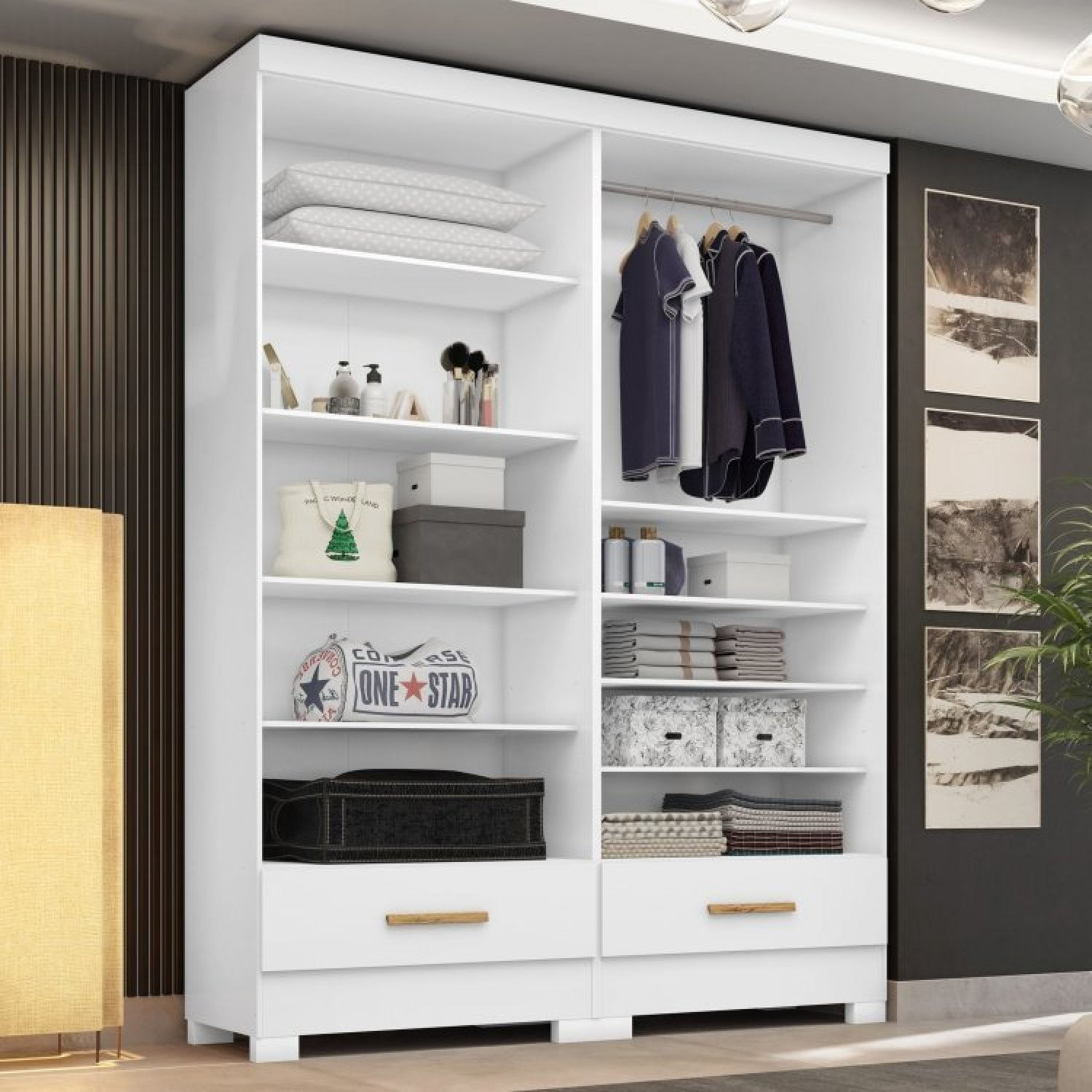 Closet Modulado 2 Peças 2 Gavetas Smart Versatile Espresso Móveis Branco