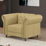 Poltrona Decorativa Stanford Chesterfield Pés De Madeira Couro Bege G58 Gran Belo