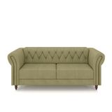 Sofá Living Stanford Chesterfield 2 Lugares 220cm Pés De Madeira Couro Fendi G58 Gran Belo