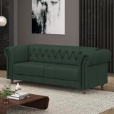 Sofá Living Stanford Chesterfield 2 Lugares 180cm Pés De Madeira Couro Verde G58 Gran Belo