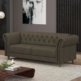 Sofá Living Stanford Chesterfield 2 Lugares 200cm Pés De Madeira Couro Capuccino G58 Gran Belo