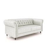 Sofá Living Stanford Chesterfield 2 Lugares 220cm Pés De Madeira Couro Branco Manchado G58 Gran Belo