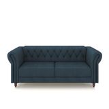 Sofá Living Stanford Chesterfield 2 Lugares 200cm Pés De Madeira Couro Azul Marinho G58 Gran Belo