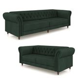 Conjunto De Sofá Stanford Chesterfield 2 E 3 Lugares 180cm-260cm Pés Madeira Couro Verde G58 Gran Belo