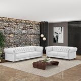 Conjunto De Sofá Stanford Chesterfield 2 E 3 Lugares 200cm-240cm Pés Madeira Couro Branco G58 Gran Belo