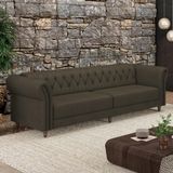 Sofá Living Stanford Chesterfield 3 Lugares 240cm Pés De Madeira Couro Capuccino G58 Gran Belo