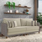 Sofá Living Montecarlo 2 Lugares Bipartido 172cm Pés Em Madeira Veludo-pu Bege-cinza G33 Gran Belo