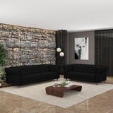 Conjunto De Sofá Stanford Chesterfield 2 E 3 Lugares 200cm-260cm Pés Madeira Couro Preto G58 Gran Belo