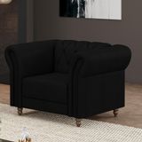 Poltrona Decorativa Stanford Chesterfield Pés De Madeira Couro Preto G58 Gran Belo