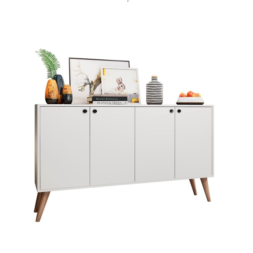 Aparador Buffet Retro Para Sala De Estar 4 Portas Lituania - Branco