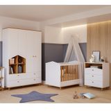 Quarto De Bebê Berço E Cômoda 3 Gavetas E Guarda-roupa 4 Portas 4 Gavetas Happy Espresso Móveis Branco