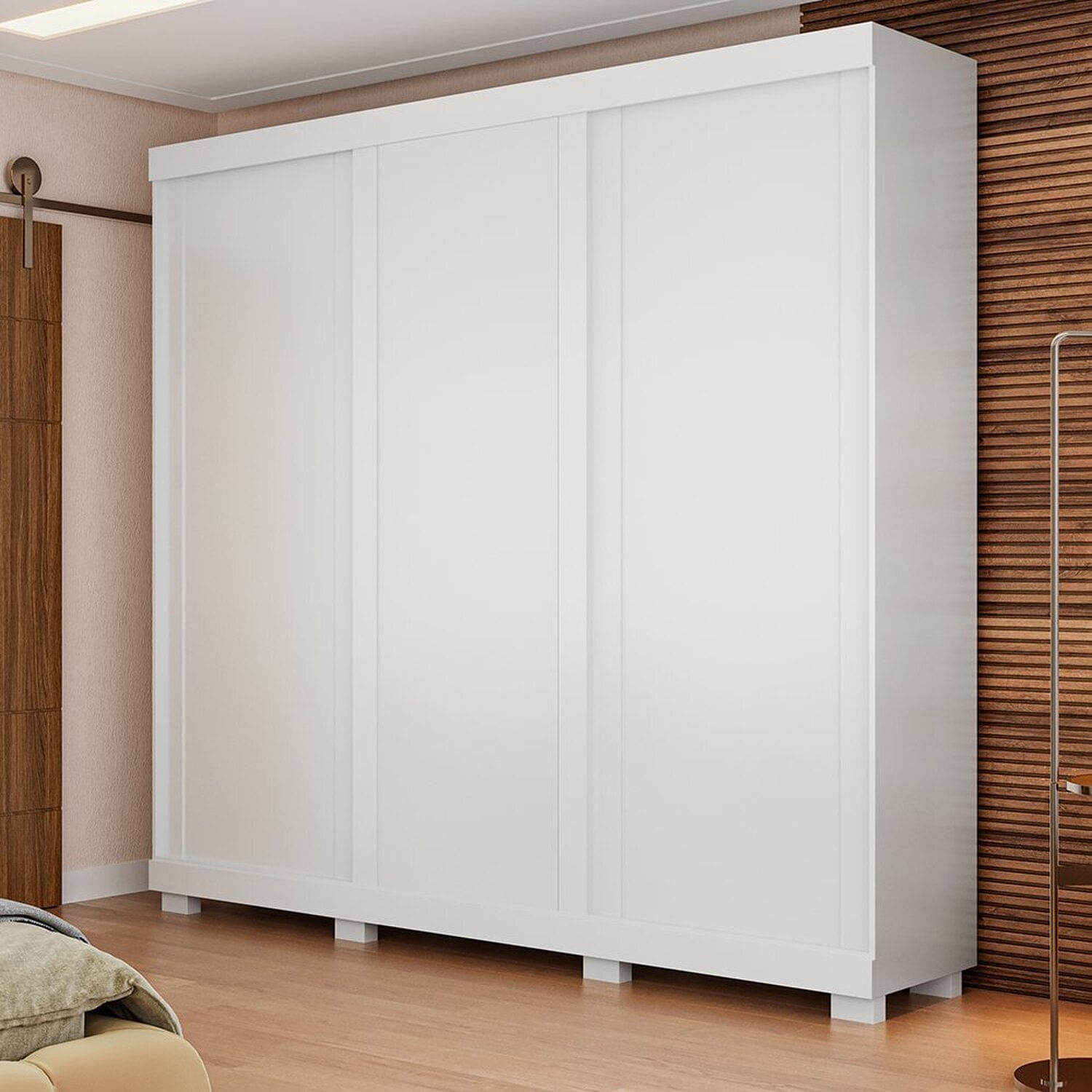 Guarda-roupa Casal 243cm 3 Portas De Correr 100% Mdf Amarílis Espresso Móveis Branco