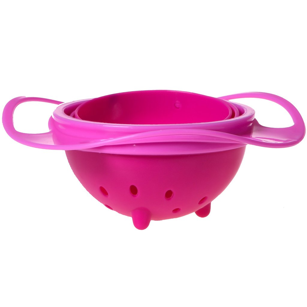 Tigela Giratória Para Bebê 200ml 17x7cm Rosa