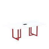 Mesa De Reunião Retangular Com Power Box 200x90cm Mr2000p25tub Branco/vermelho