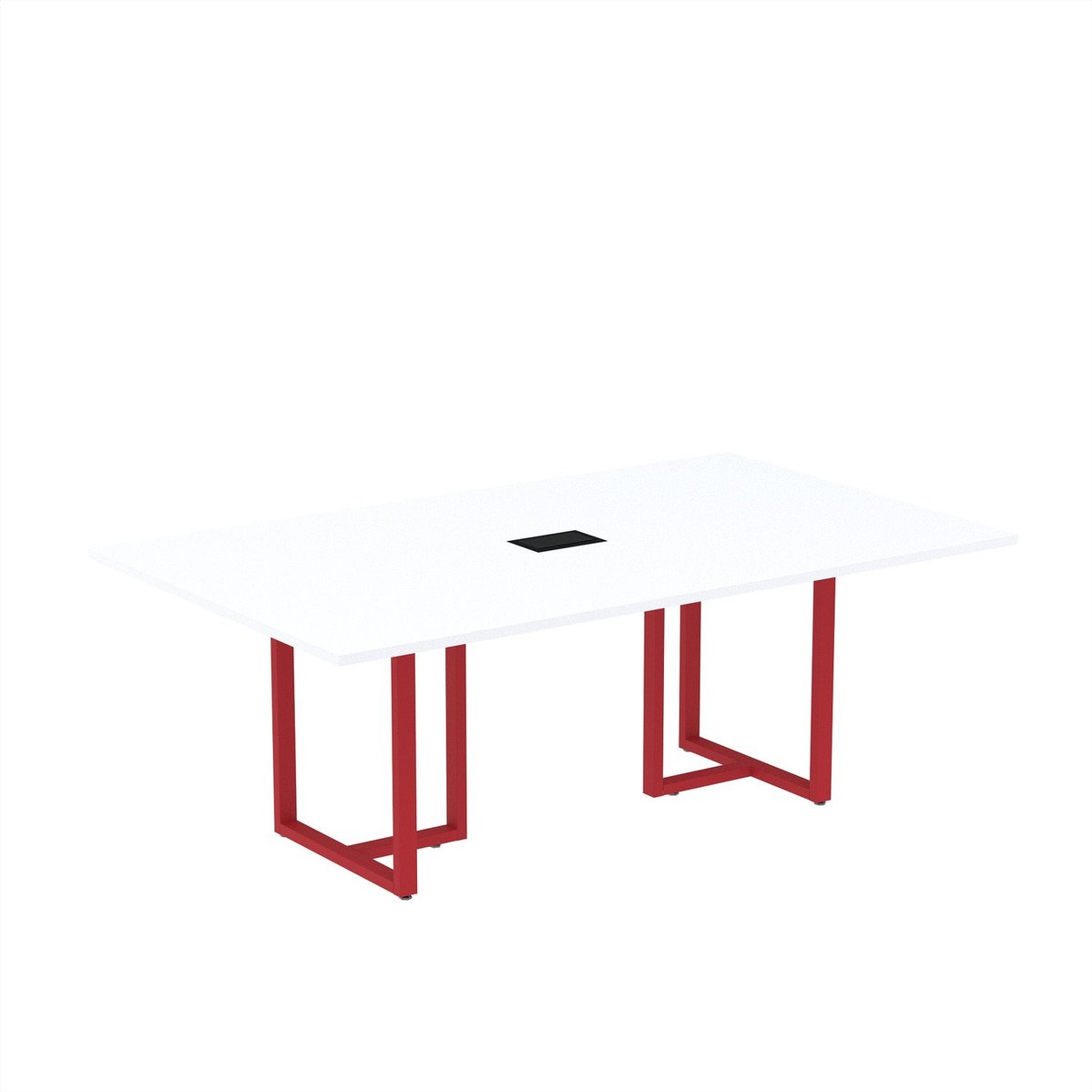 Mesa De Reunião Retangular Com Power Box 200x90cm Mr2000p25tub Branco/vermelho