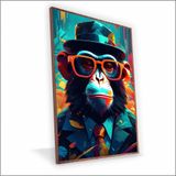 Quadro Macaco De Chapéu Vinil Com Vidro Tamanho/moldura 20x20 Caixa Cor Madeira