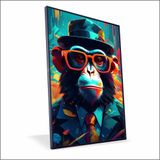 Quadro Macaco De Chapéu Vinil Com Vidro Tamanho/moldura 60x40 Caixa Cor Preta