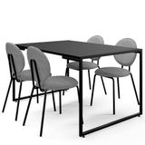 Mesa De Jantar Rivera Preto 136cm Com 04 Cadeiras Industrial Évora F01 Linho Cinza Escuro - Lyam