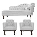 Kit Diva Recamier Diana 120cm Lado Esquerdo E 2 Poltronas Classic Suede Amarena Móveis Branco