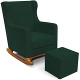 Poltrona De Amamentação Com Balanço E Puff Mavie L02 Suede Verde Musgo - Lyam Decor