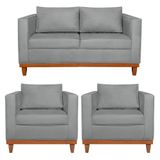 Kit Sofa 2 Lugares E 2 Poltronas Europa Bouclé - Amarena Móveis Cor Cinza