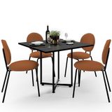 Mesa De Jantar Rivera Preto 90cm Com 04 Cadeiras Industrial Évora F01 Bouclê Terracota - Lyam