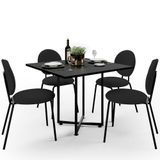 Mesa De Jantar Rivera Preto 90cm Com 04 Cadeiras Industrial Évora F01 Bouclê Preto - Lyam