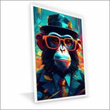 Quadro Macaco De Chapéu Vinil Com Vidro Tamanho/moldura 20x20 Caixa Cor Branca