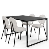 Mesa De Jantar Rivera Preto 136cm Com 04 Cadeiras Industrial Évora F01 Bouclê Cru - Lyam