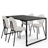 Mesa De Jantar Rivera Preto 136cm Com 04 Cadeiras Industrial Évora F01 Bouclê Cru - Lyam