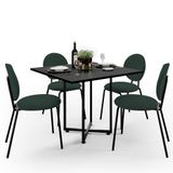 Mesa De Jantar Rivera Preto 90cm Com 04 Cadeiras Industrial Évora F01 Suede Verde Musgo -lyam