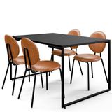 Mesa De Jantar Rivera Preto 136cm Com 04 Cadeiras Industrial Évora F01 Couríssimo Camel - Lyam