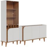 Kit Aparador Buffet Living Com Cristaleira Adega Julia C04 Off White Matte Freijó - Lyam Decor