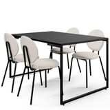 Mesa De Jantar Rivera Preto 136cm Com 04 Cadeiras Industrial Évora F01 Linho Cru - Lyam