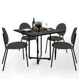 Mesa De Jantar Rivera Preto 90cm Com 04 Cadeiras Industrial Évora F01 Linho Verde Musgo - Lyam