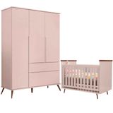 Quarto De Bebê Berço Americano Baby Wood E Guarda Roupa Infantil 100% Mdf Rosê Com Amadeirado