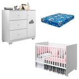 Quarto Infantil Berço Doce Sonho Com Cômoda Infantil Ane Com Colchão Branco - Phoenix