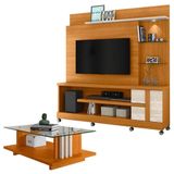 Estante Home Theater Alan Com Rodízios E Mesa De Centro Frizz Cinamomo Off White