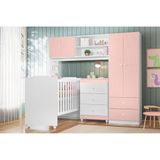 Quarto Infantil Sofhia Com Conjugado E Cômoda Ternura E Berço Amore Cor Branco Com Rosa