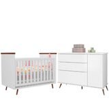 Quarto De Bebê Berço Americano Baby Wood E Cômoda Infantil Melissa 100% Mdf Branco Com Amadeirado